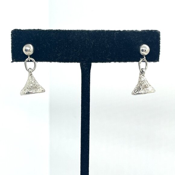 VINTAGE STERLING SILVER HERSHEY KISSES DANGLE EARRINGS PIERCED JCF SIGNED KISS - Picture 1 of 11